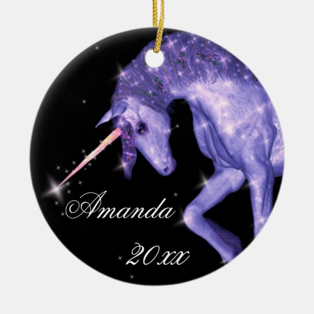 Purple Unicorn Fantasy Ceramic Tree Decoration (Front)
