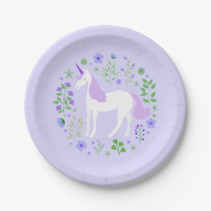 Purple Unicorn Faux Purple Glitter Paper Plate