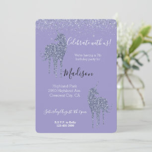Purple Unicorn Glitter Invitation