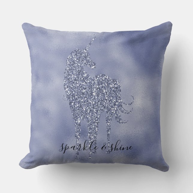 Purple Unicorn Glitter personalised Cushion (Front)