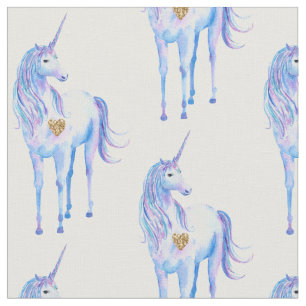 Purple Unicorn Gold Heart Fabric