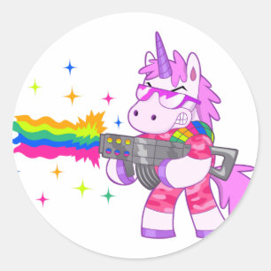 Purple Unicorn - Gun Classic Round Sticker
