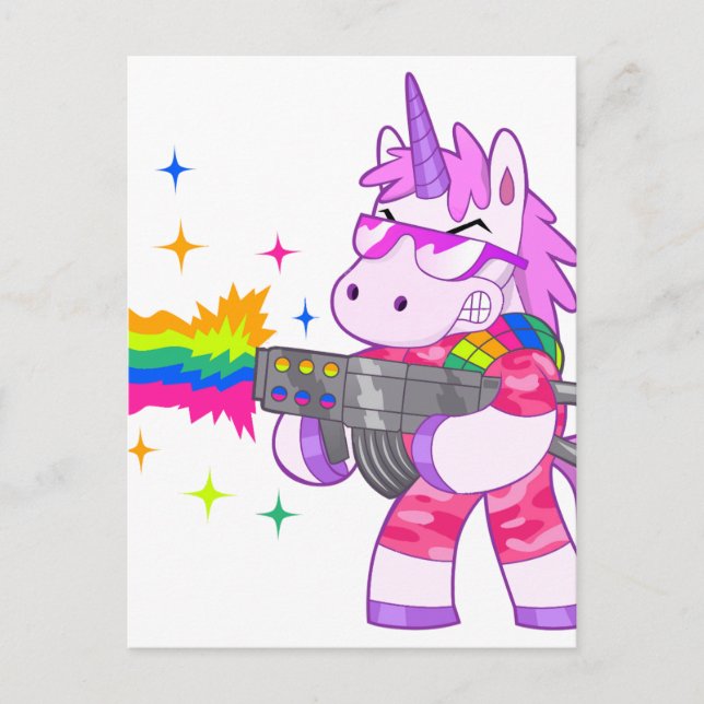 Purple Unicorn - Gun Postcard (Front)