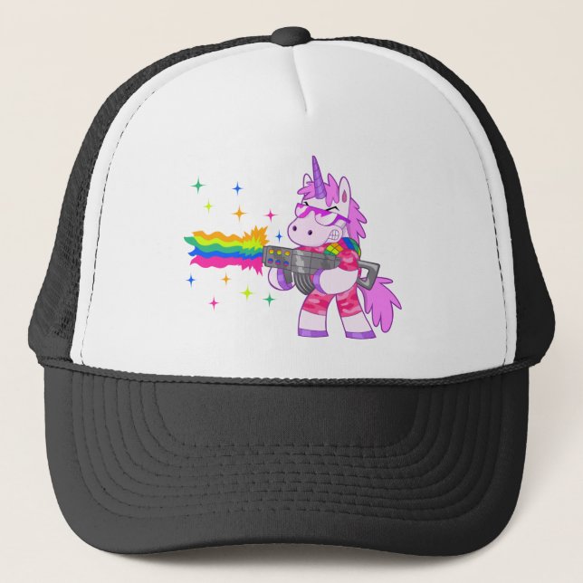 Purple Unicorn - Gun Trucker Hat (Front)