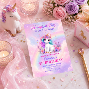Purple Unicorn Magical Day Girl Birthday Invite