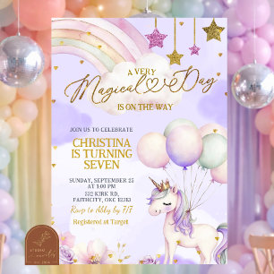 Purple Unicorn Magical Day Is On The Way Birthday  Invitation