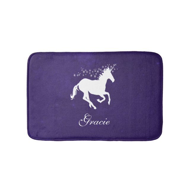 Purple Unicorn Personalised Bath Mat (Front)