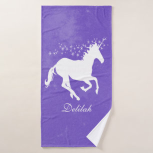 Purple Unicorn Personalised Bath Towel Set