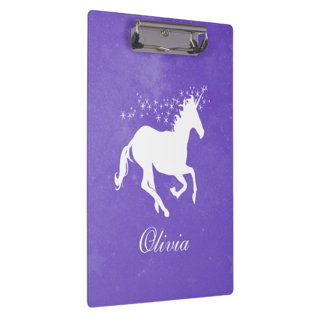 Purple Unicorn Personalised Clipboard (Right)