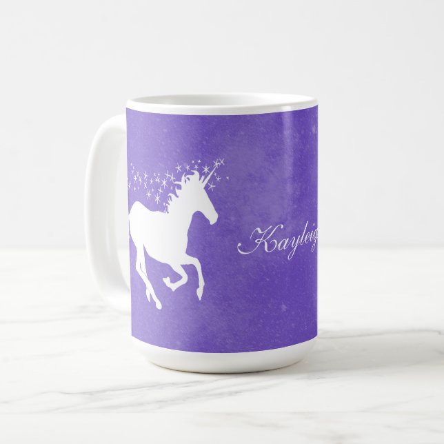 Purple Unicorn Personalised Coffee Mug (Front Left)