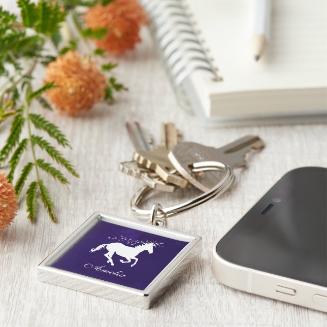 Purple Unicorn Personalised Keychain (Side)