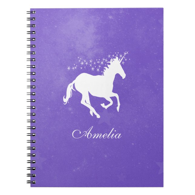 Purple Unicorn Personalised Notebook (Front)
