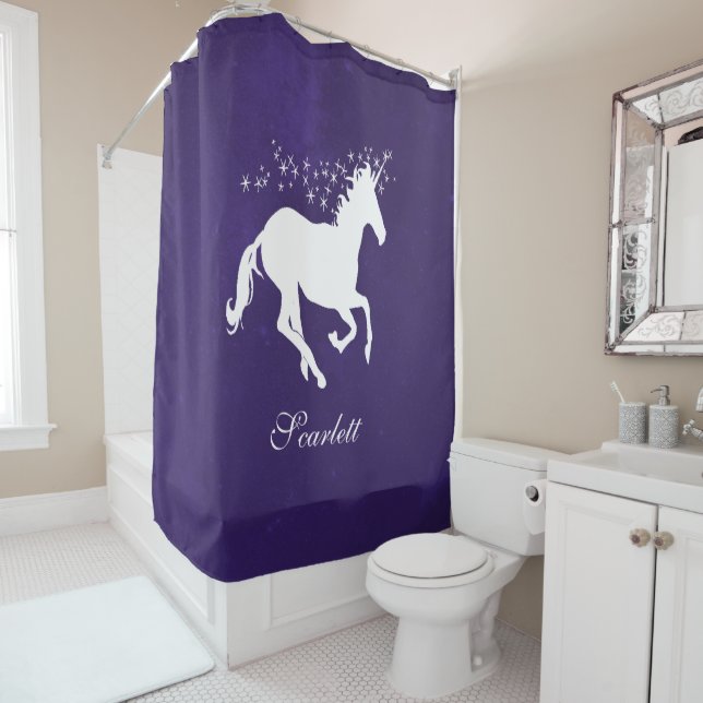 Purple Unicorn Personalised Shower Curtain (In Situ)