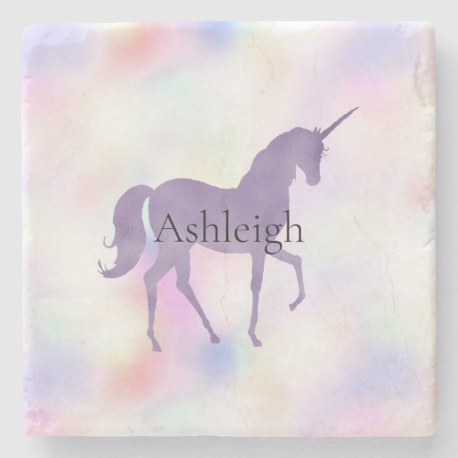 Purple Unicorn Pink Peach Rainbow  Stone Coaster (Front)