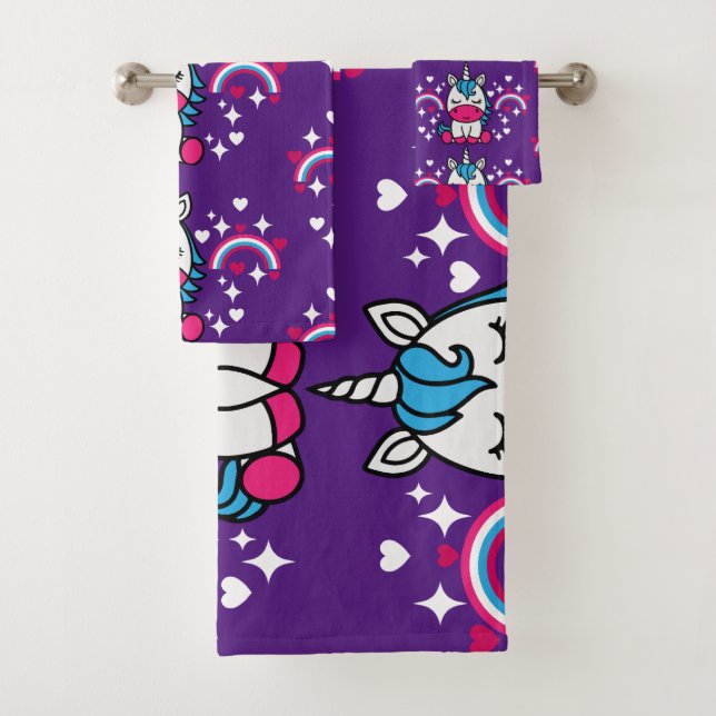 Purple Unicorn Pony Bath Towel Set (Insitu)