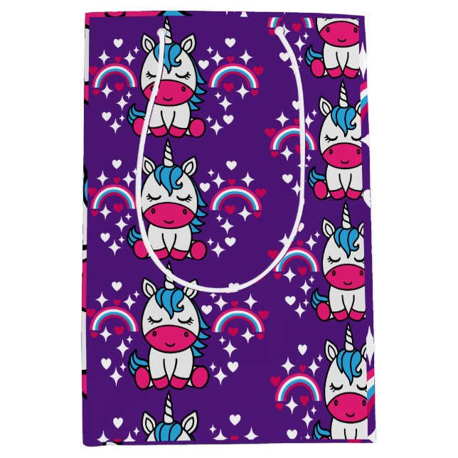 Purple Unicorn Pony Birthday Medium Gift Bag (Front)