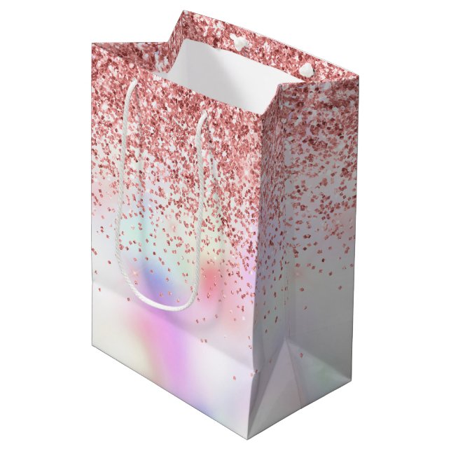Purple Unicorn Rainbow Glitter  Medium Gift Bag (Front Angled)