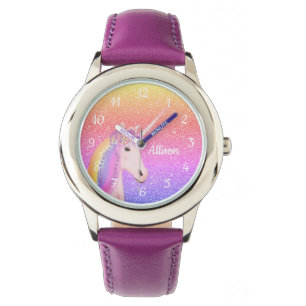 Purple Unicorn Rainbow Glitter Personalised Watch