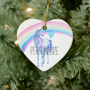 Purple Unicorn Rainbow Heart Ceramic Tree Decoration