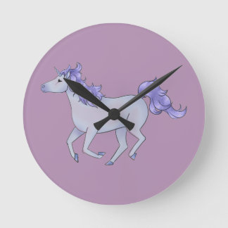 Purple Unicorn Round Clock