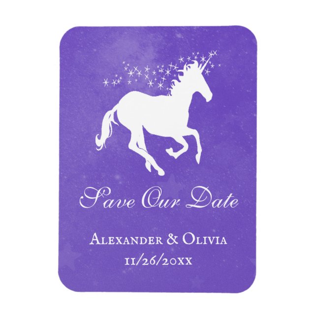 Purple Unicorn Save The Date Magnet (Vertical)
