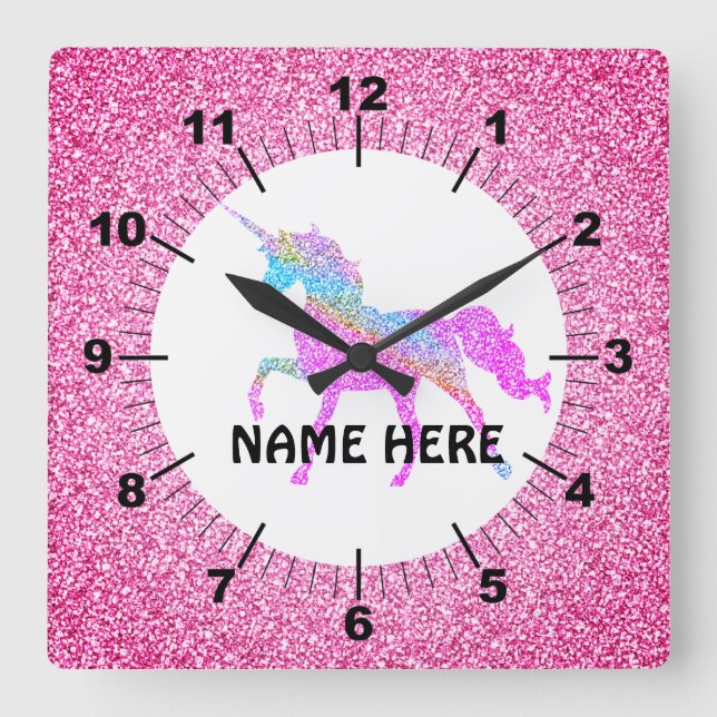 Purple Unicorn Square Wall Clock (Front)