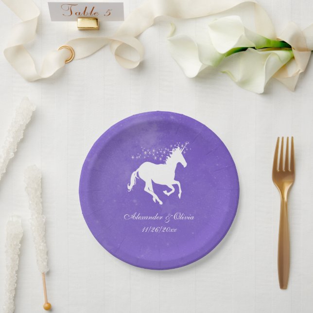 Purple Unicorn Wedding Paper Plate (Wedding)