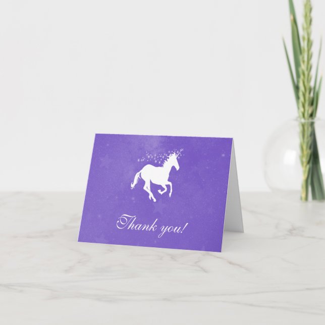 Purple Unicorn Wedding Thank You Cards (Front)