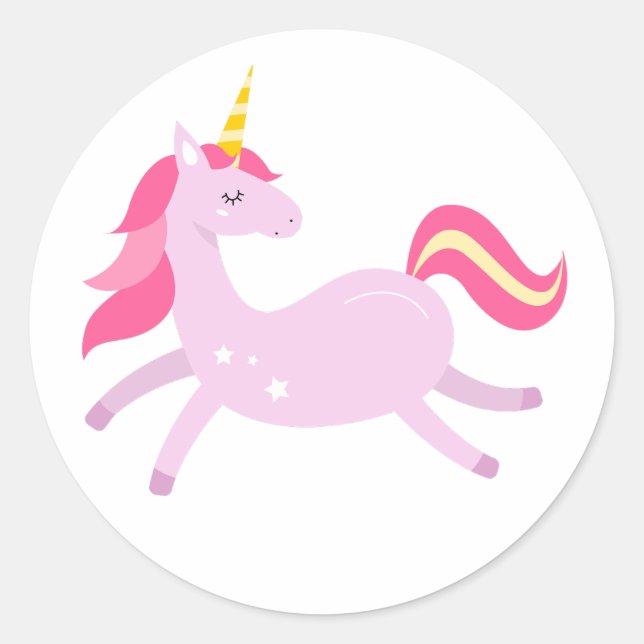 Purple Unicorn with Pink Hair Classic Round Sticker (Front)