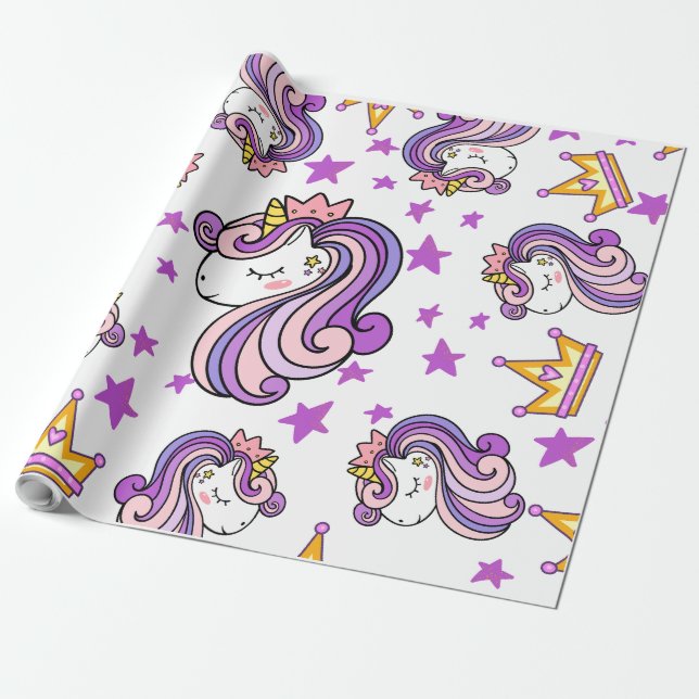 Purple Unicorn Wrapping Paper (Unrolled)