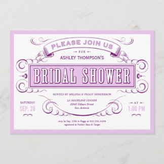 Purple Unique Vintage Bridal Shower Invitations