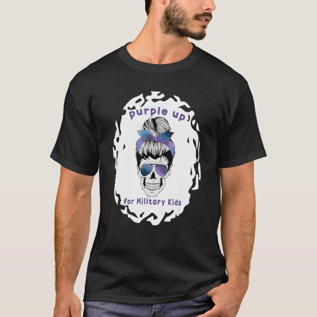 Purple Up For Military Kids Bleached Skull Messy B T-Shirt (Front)