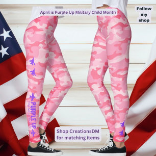 Purple Up for Military Kids Pink Camouflage Leggings