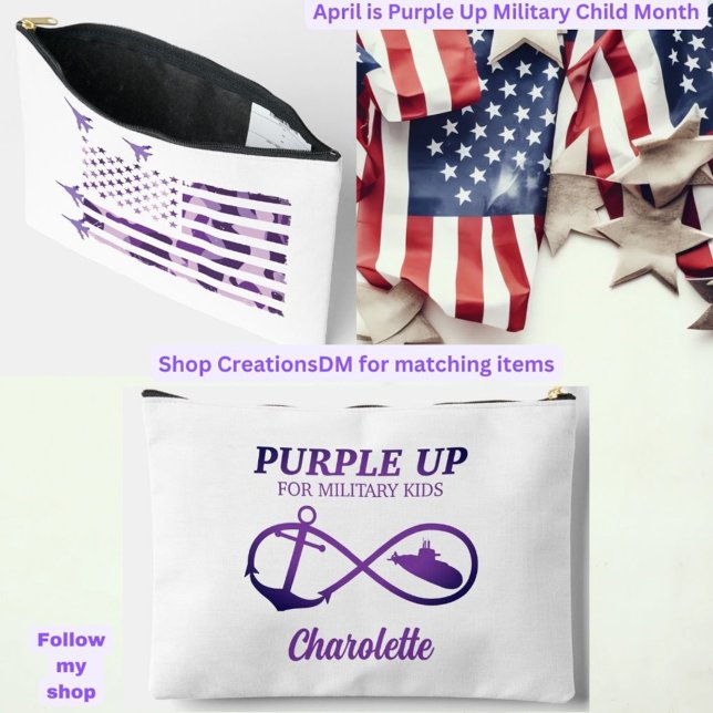 Purple Up for Military Kids USA Flag Personalised Accessory Pouch (Creator Uploaded)