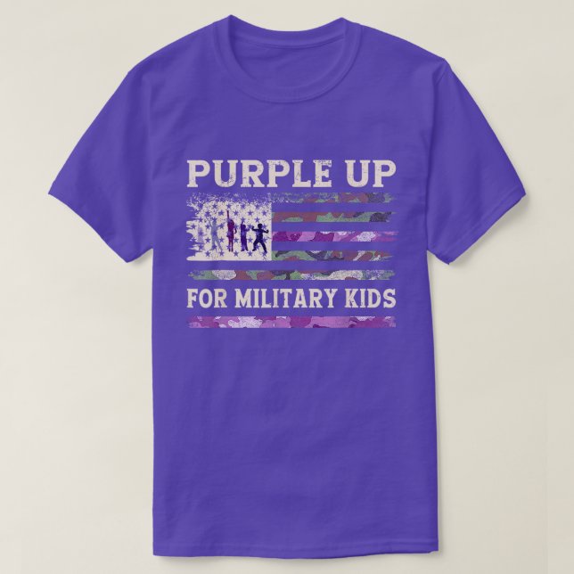 Purple Up For Military Kids - USA Flag T-Shirt | S (Design Front)