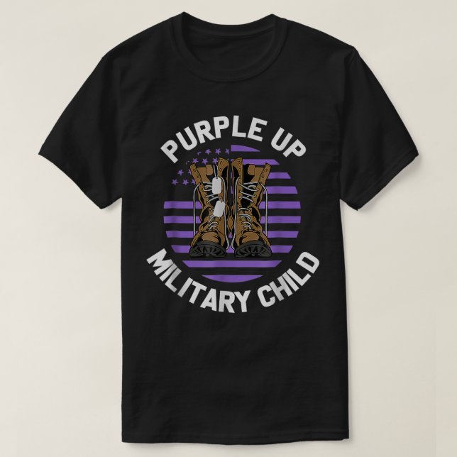 Purple Up Military Child Boots US Flag Month of Mi T-Shirt (Design Front)