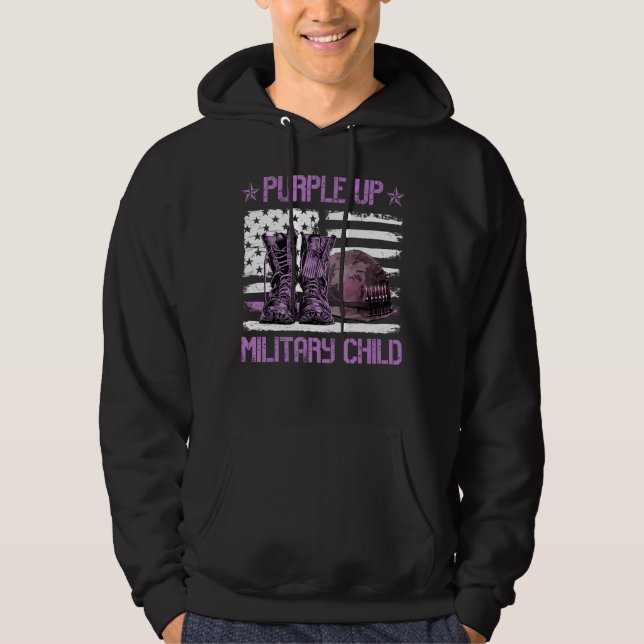 Purple Up Military Child Kids Month American Flag  Hoodie (Front)