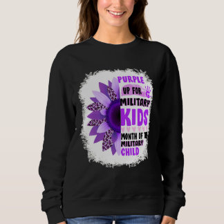 Purple Up Military Child Leopard Sunflower Bleache Sweatshirt