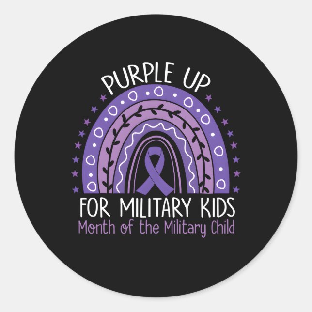 Purple Up Military Child Month Rainbow Ribbon Purp Classic Round Sticker (Front)