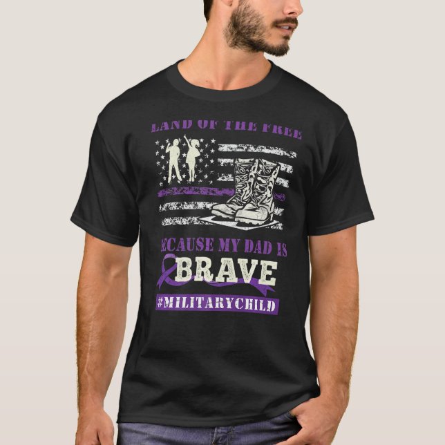 Purple Up Military Kids Land Of The Free My Daddy  T-Shirt (Front)