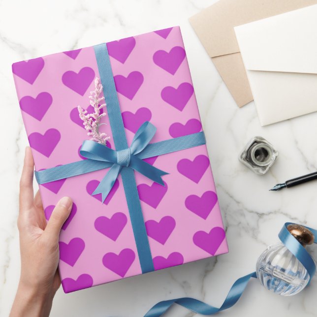 Purple Valentine’s Day Love Hearts Wrapping Paper (Gifting)