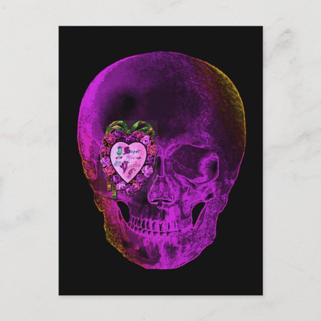Purple Valentine Skull Holiday Postcard (Front)