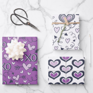 Purple Valentines Day Hearts Wrapping Paper Sheet