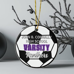 Purple Varsity Soccer Custom High School Christmas Ceramic Tree Decoration
