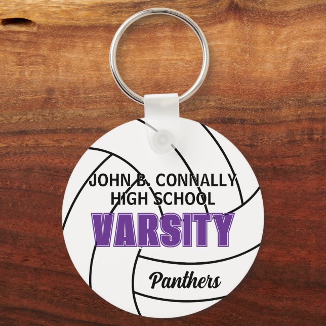 Purple Varsity Volleyball Custom High School Team Key Ring (Front)
