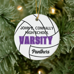 Purple Varsity Volleyball Photo Back Christmas Ceramic Tree Decoration
