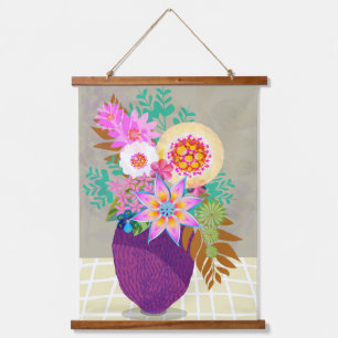 Purple vase filled with digital flowers hanging tapestry