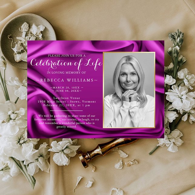 Purple Velvet Elegant Photo Celebration of life Invitation (Creator Uploaded)