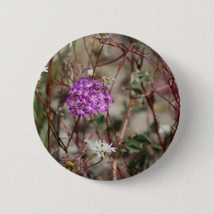 Purple Verbena And White Pincushion Wildflowers Bu 6 Cm Round Badge