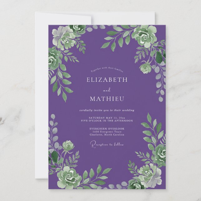 Purple Verdant Succulent Wedding Invitation (Front)